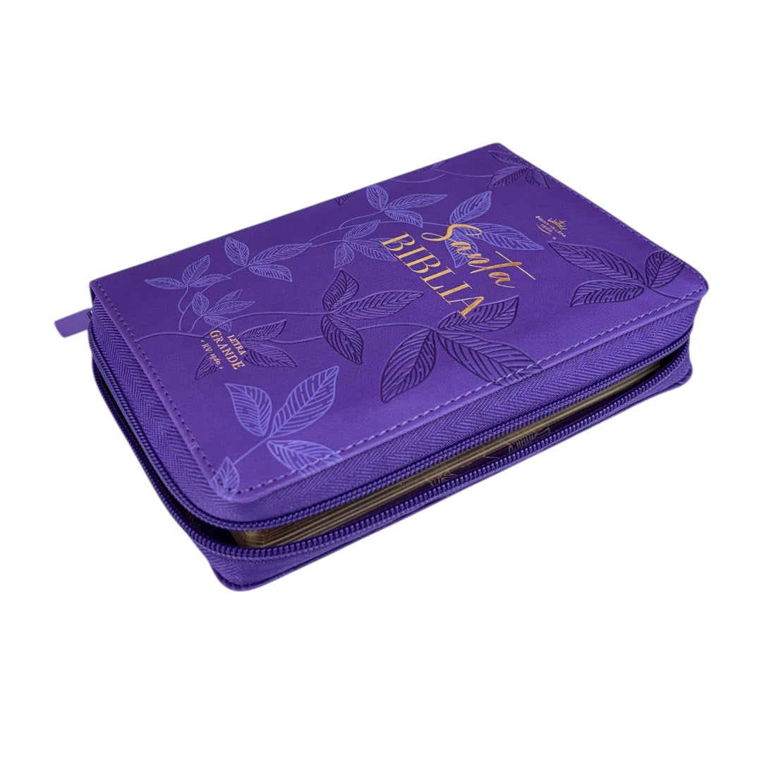 BIBLIA REINA VALERA 1960 COMPACTA IMITACION PIEL C/CIERRE DISEÑO HOJAS PRIMAVERALES