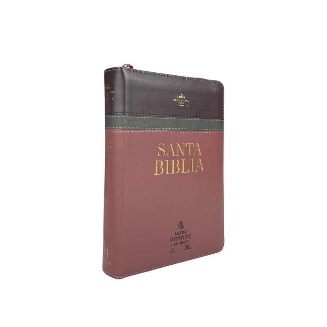 BIBLIA REINA VALERA TAMAÑO COMPACTO LETRA GRANDE IMITACION PIEL C/CIERRE TRICOLORES