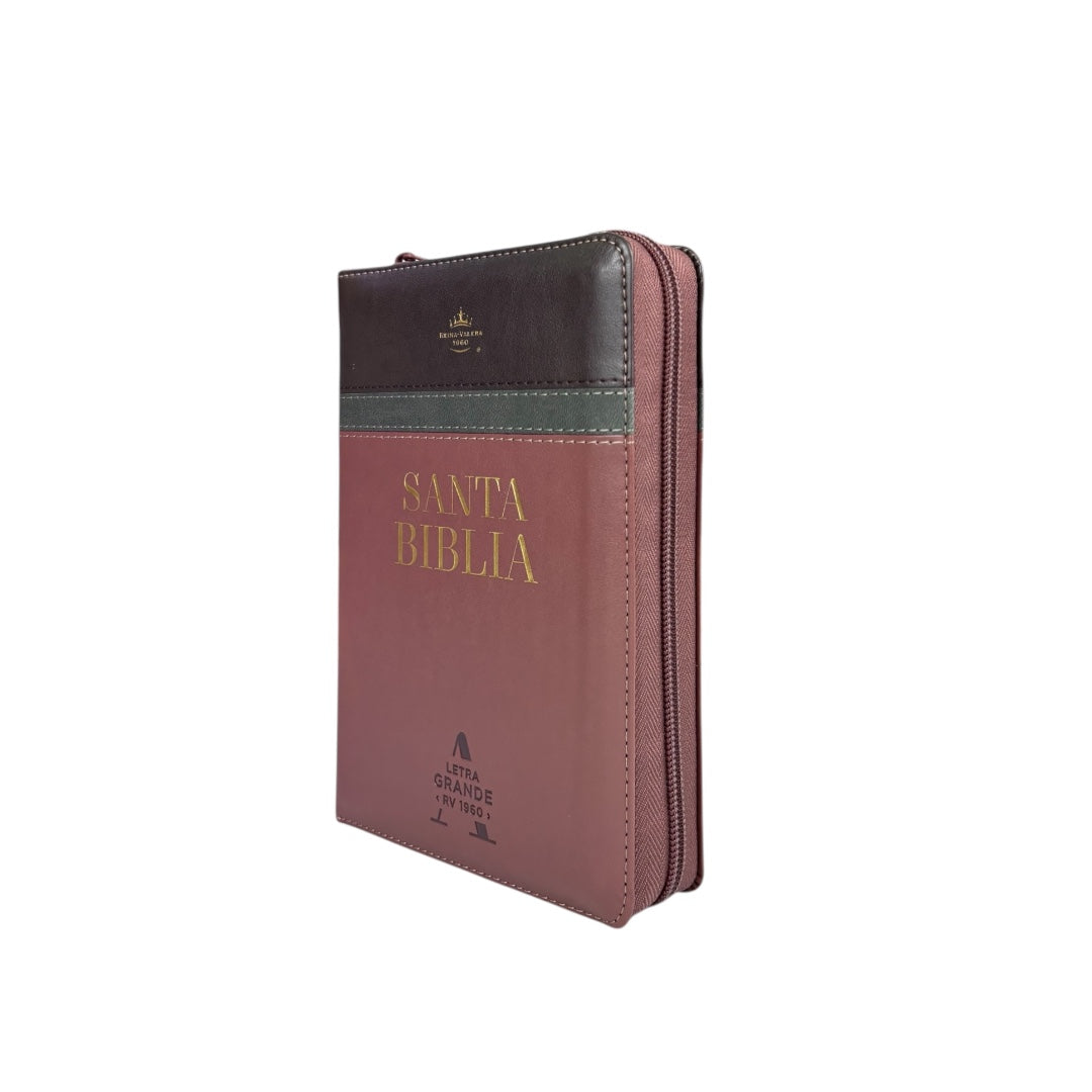 BIBLIA REINA VALERA TAMAÑO COMPACTO LETRA GRANDE IMITACION PIEL C/CIERRE TRICOLORES