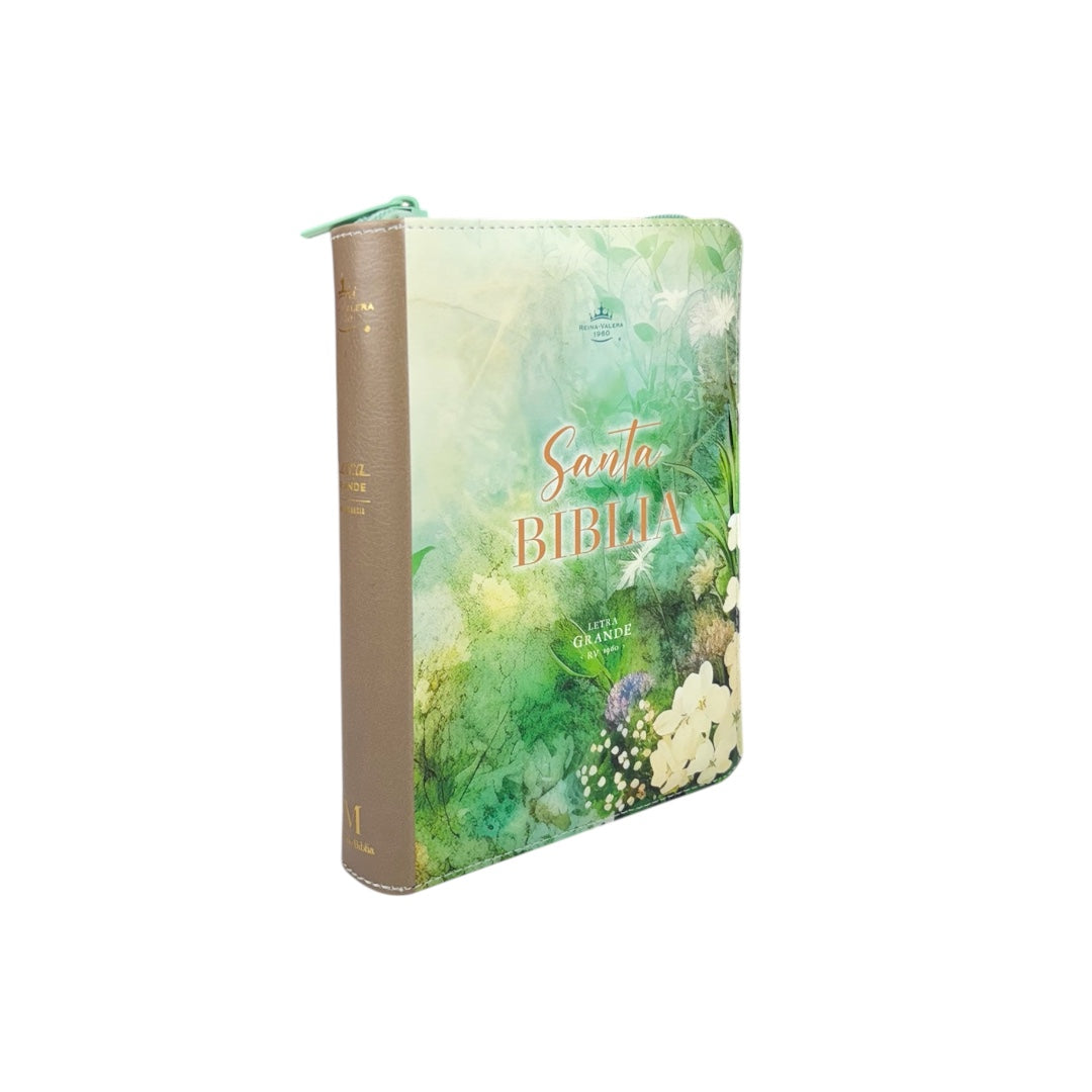 BIBLIA REINA VALERA 1960 LETRA GRANDE COMPACTA CANTO FLORAL VERDE