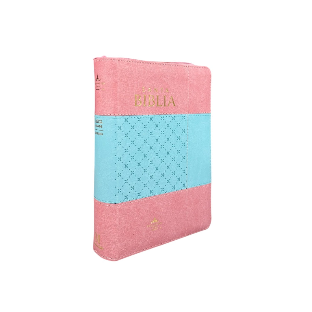 BIBLIA COMPACTA REINA VALERA IMITACION PIEL ROSA/AZUL C/CIERRE Y INDICE LETRA GRANDE