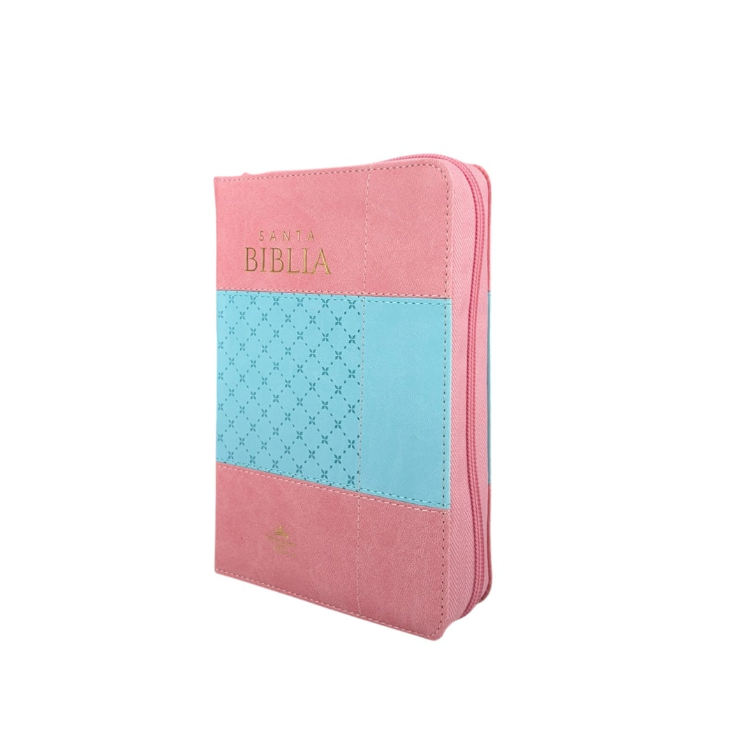 BIBLIA COMPACTA REINA VALERA IMITACION PIEL ROSA/AZUL C/CIERRE Y INIDCE LETRA GRANDE