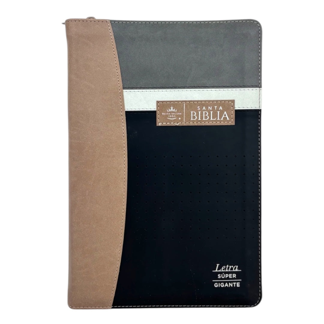 BIBLIA LETRA SÚPER GIGANTE REINA VALERA 1960 IMITACION PIEL C/ CIERRE INDICE BEIGE NEGRO CAFE BEIGE