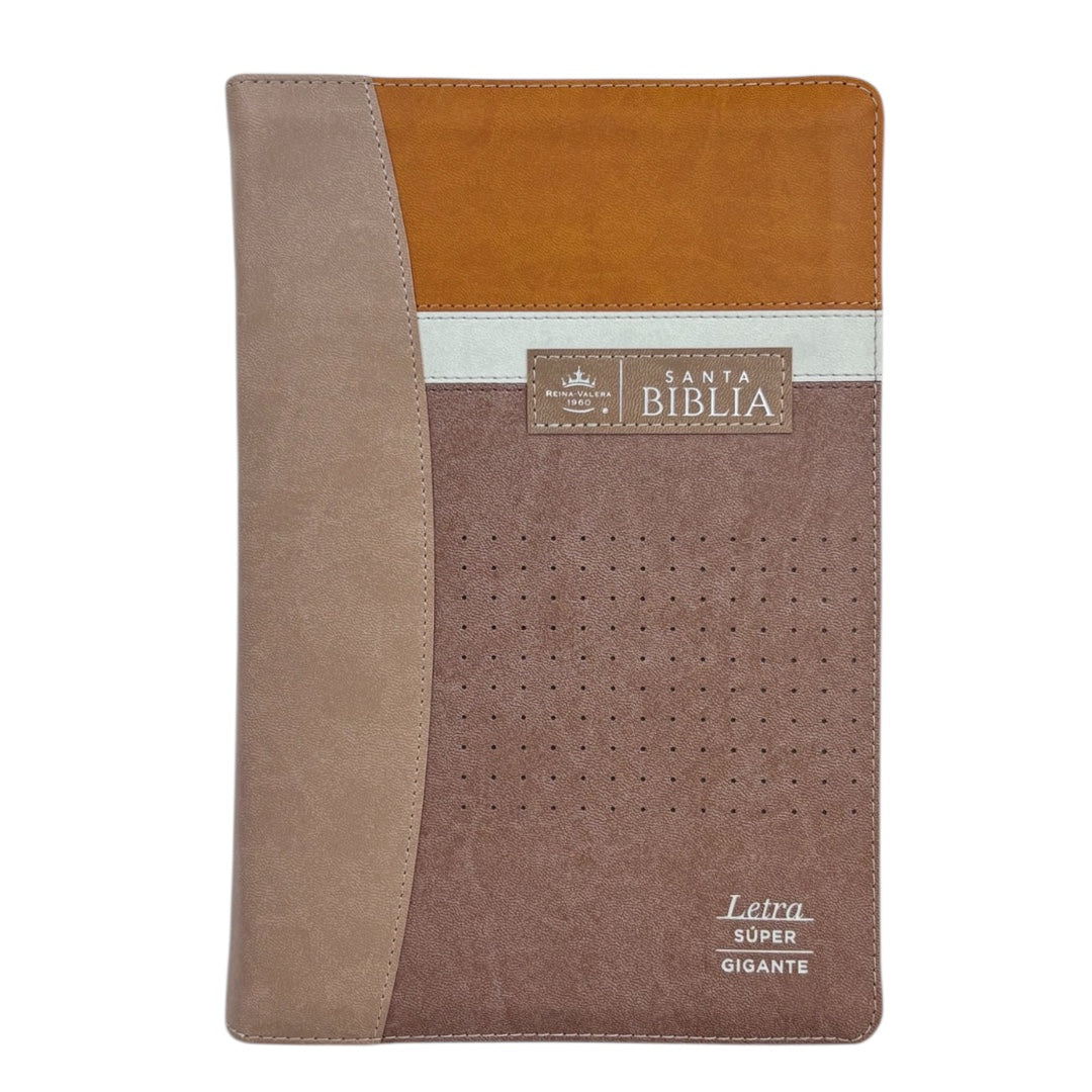 BIBLIA LETRA SÚPER GIGANTE REINA VALERA 1960 IMITACION PIEL C/ CIERRE INDICE BEIGE CAFE BEIGE