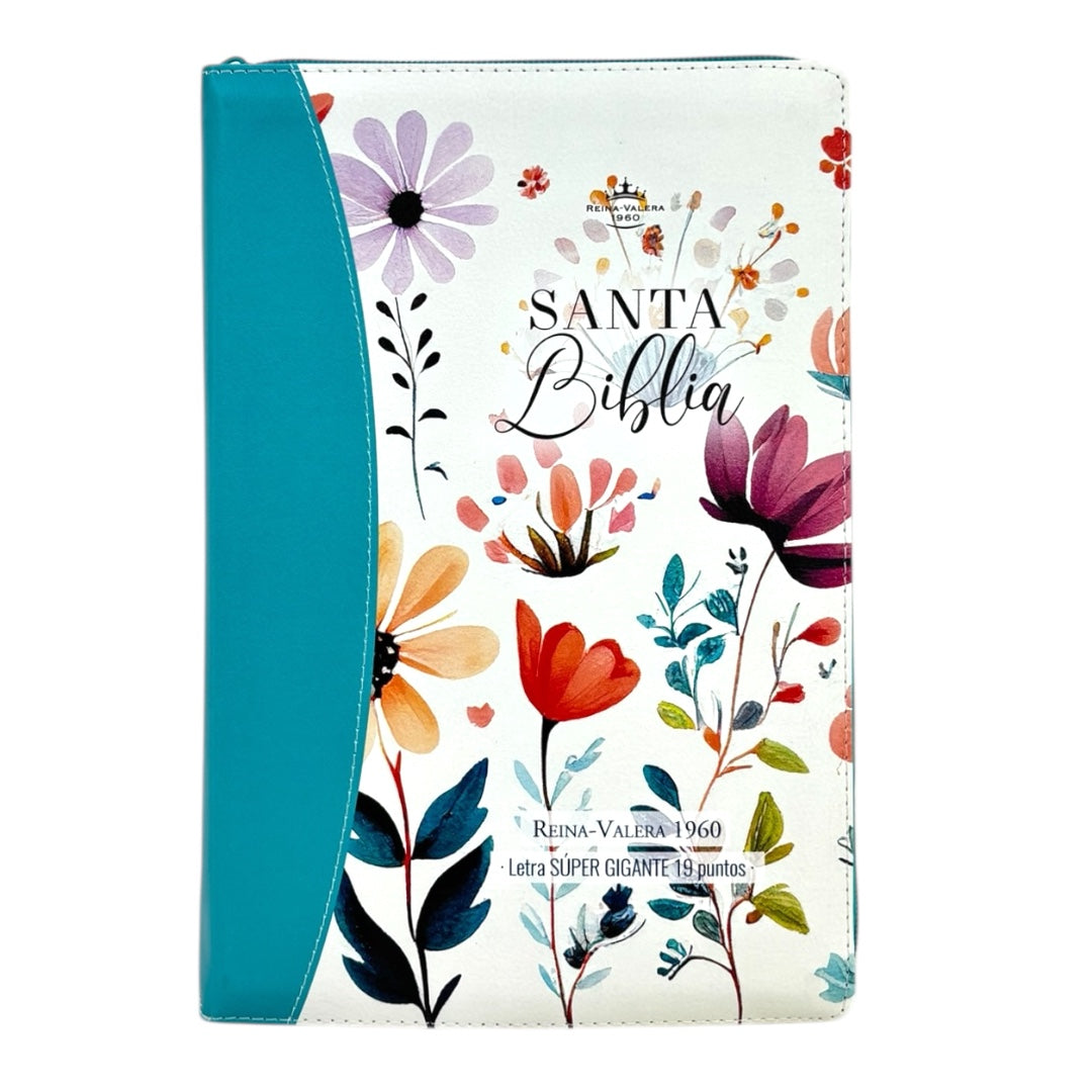 BIBLIA REINA VALERA 1960 SÚPER GIGANTE JARDIN CANTO PINTADO C/CIERRE INDICE IMIT PIEL DE ALTA CALIDAD
