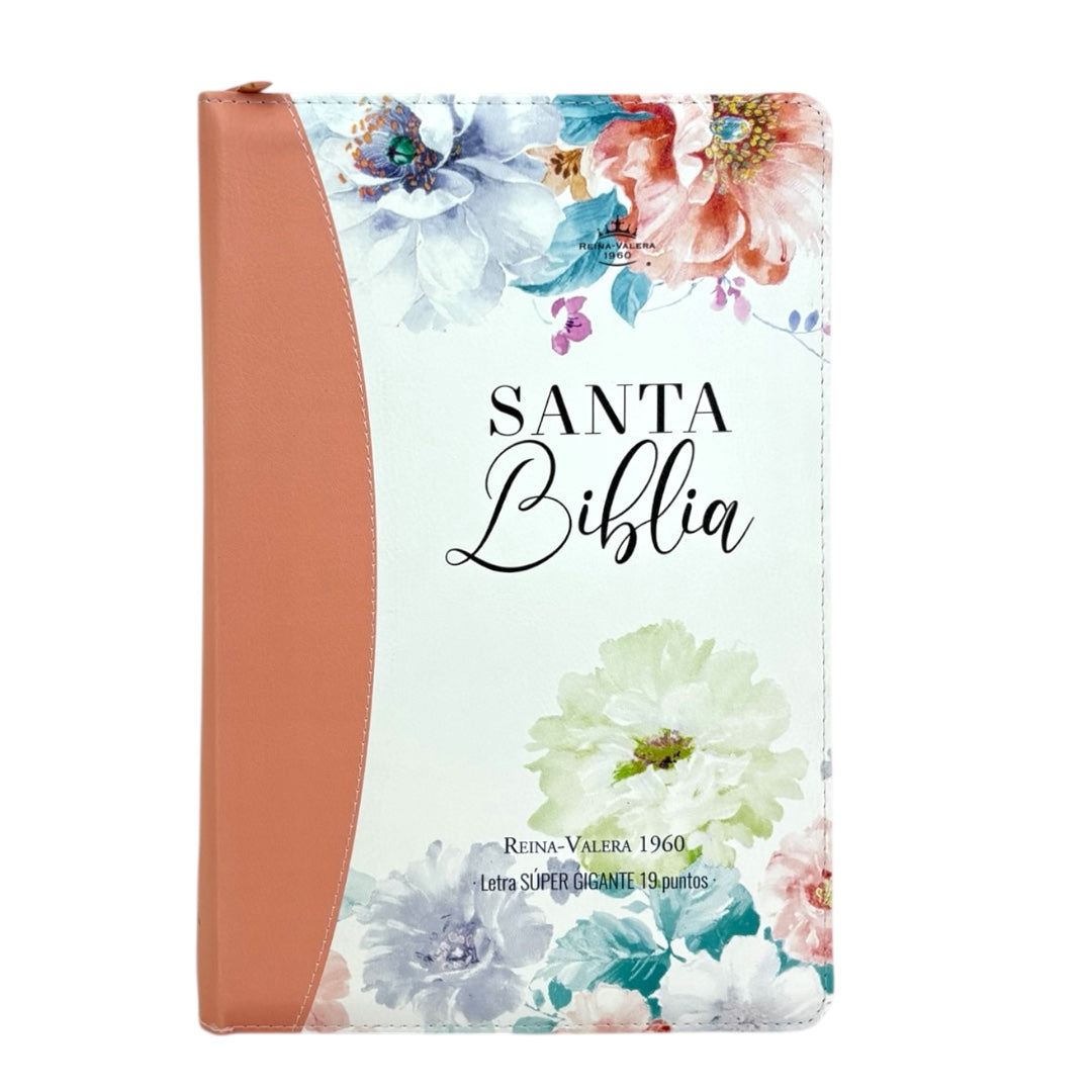 BIBLIA REINA VALERA 1960 SÚPER GIGANTE JARDIN CANTO PINTADO C/CIERRE INDICE IMIT PIEL DE ALTA CALIDAD CORAL