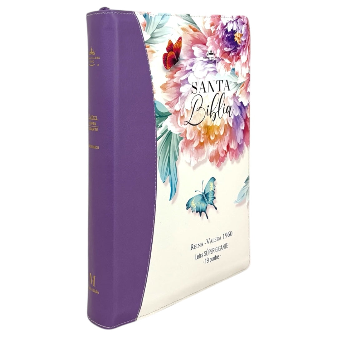 BIBLIA REINA VALERA 1960 SÚPER GIGANTE JARDIN CANTO PINTADO C/CIERRE INDICE IMIT PIEL DE ALTA CALIDAD