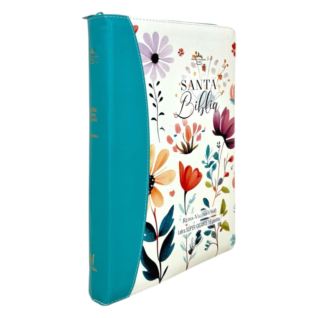 BIBLIA REINA VALERA 1960 SÚPER GIGANTE JARDIN CANTO PINTADO C/CIERRE INDICE IMIT PIEL DE ALTA CALIDAD