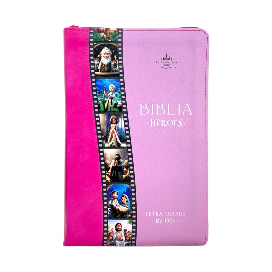BIBLIA REINA VALERA 1960 HÉROES LETRA GRANDE IMITACION PIEL C/CIERRE fucsia