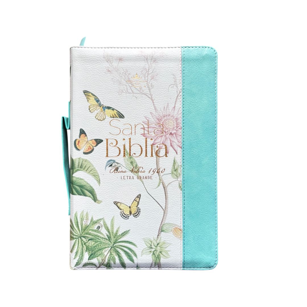 BIBLIA REINA VALERA 1960 LETRA GRANDE MANUAL PRETTY CANTO FLORAL INIDICE Azul turquesa
