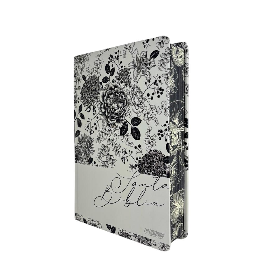 BIBLIA DE APUNTES REINA VALERA 1960 TAPA DURA BLANCO NEGRO FLORAL