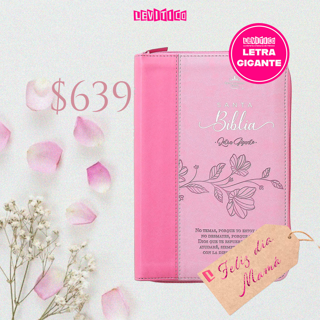 BIBLIA RVR 1960 LETRA GIGANTE MANUAL ROSA C/CIERRE CONTO DORADO "NO TEMAS"