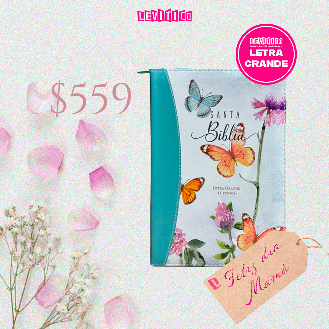 BIBLIA REINA VALERA 1960 LETRA GRANDE /TURQUESA MARIPOSA