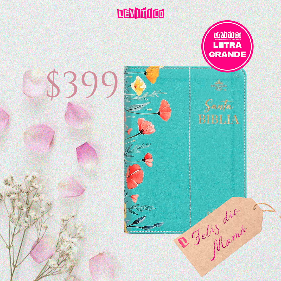 BIBLIA REINA VALERA 1960 COMPACTA IMITACION PIEL DE ALTA CALIDAD C/ CANTO PINTADO FLORES turquesa