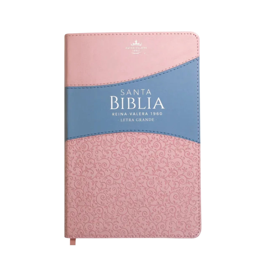 Biblia Rv1960 Letra Grande Símil Piel Rosa Floral/celeste