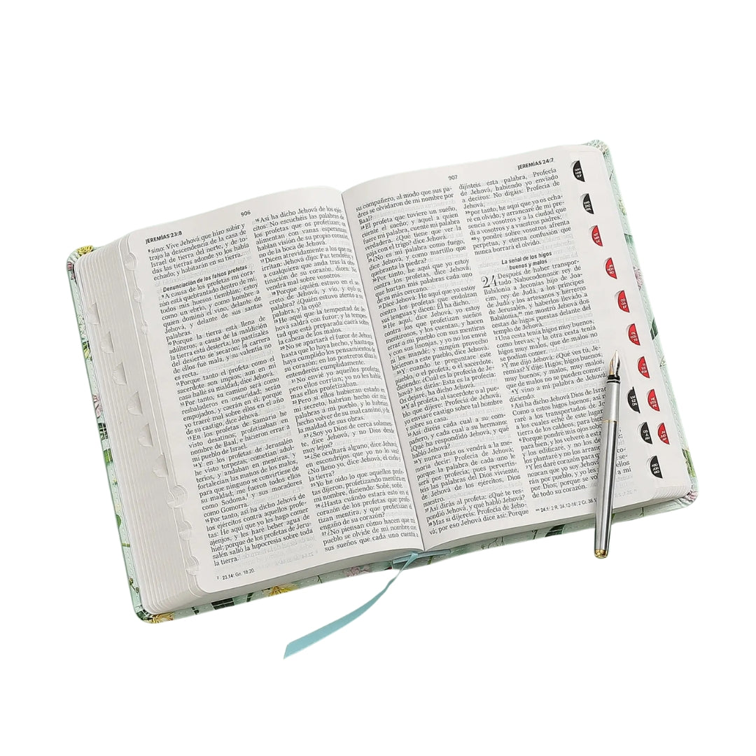 Biblia RVR60 065cti Colección Supreme Turquesa con flores Tamaño Manual