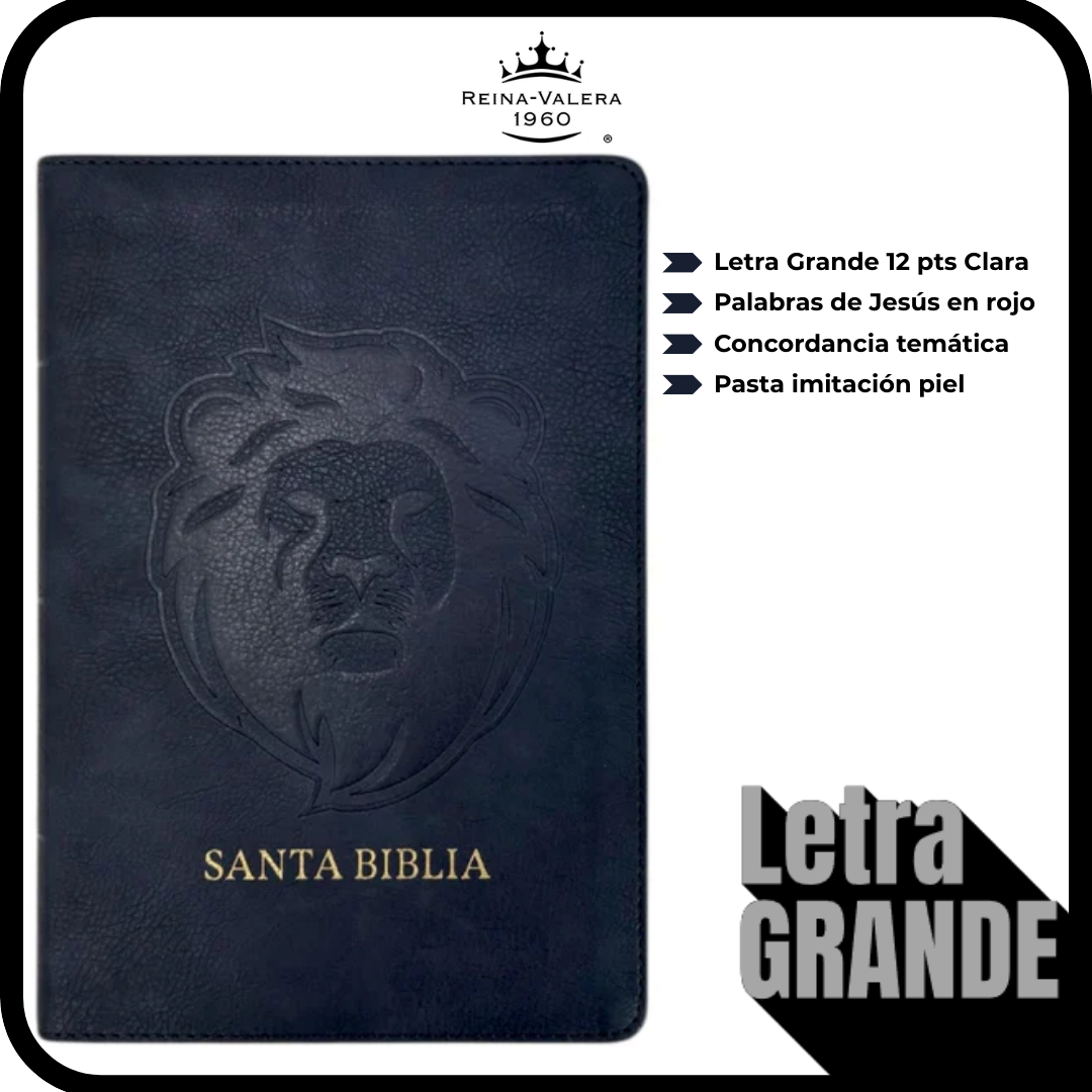 BIBLIA REINA VALERA 1960 LETRA GRANDE MANUAL LEÓN CENIZA EDICIÓN ESPECIAL