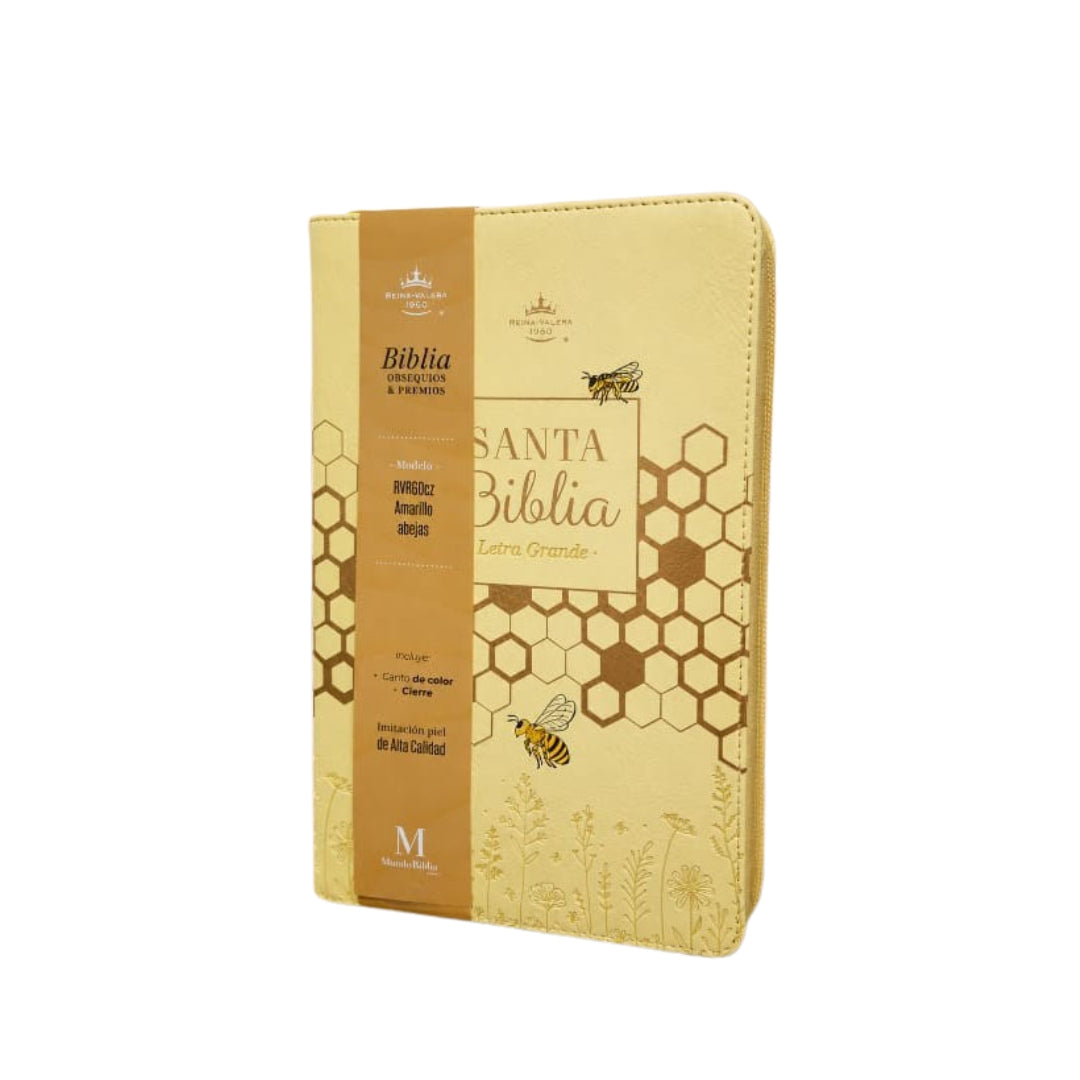 Biblia Reina valera 1960 Obsequios Y Premios Amarillo Abejas Con Cierre