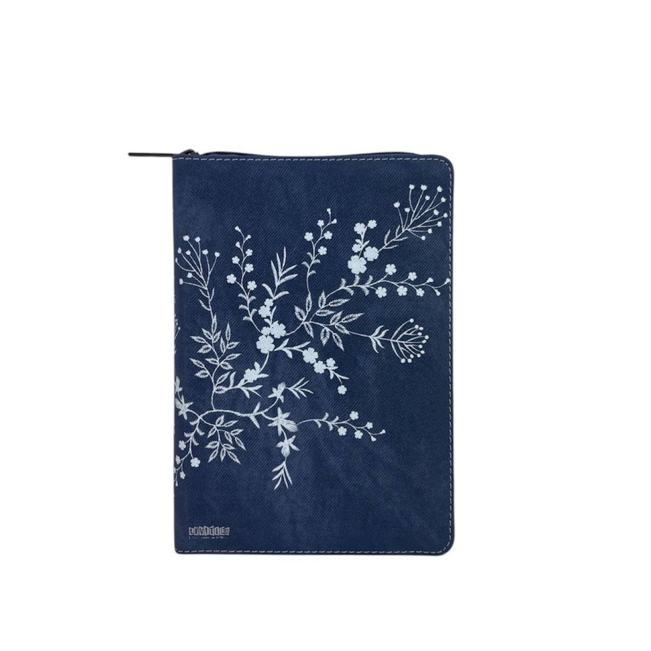 BIBLIA RVR 1960 LETRA GRANDE MANUAL EDICIÓN LIMITADA MEZCLILLA FLORES CIERRE/INDICE