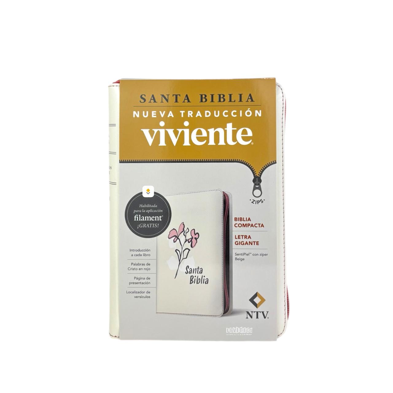 BIBLIA NTV  COMPACTA LETRA GRANDE SENTIPIEL CON/ ZÍPER  BEIGE