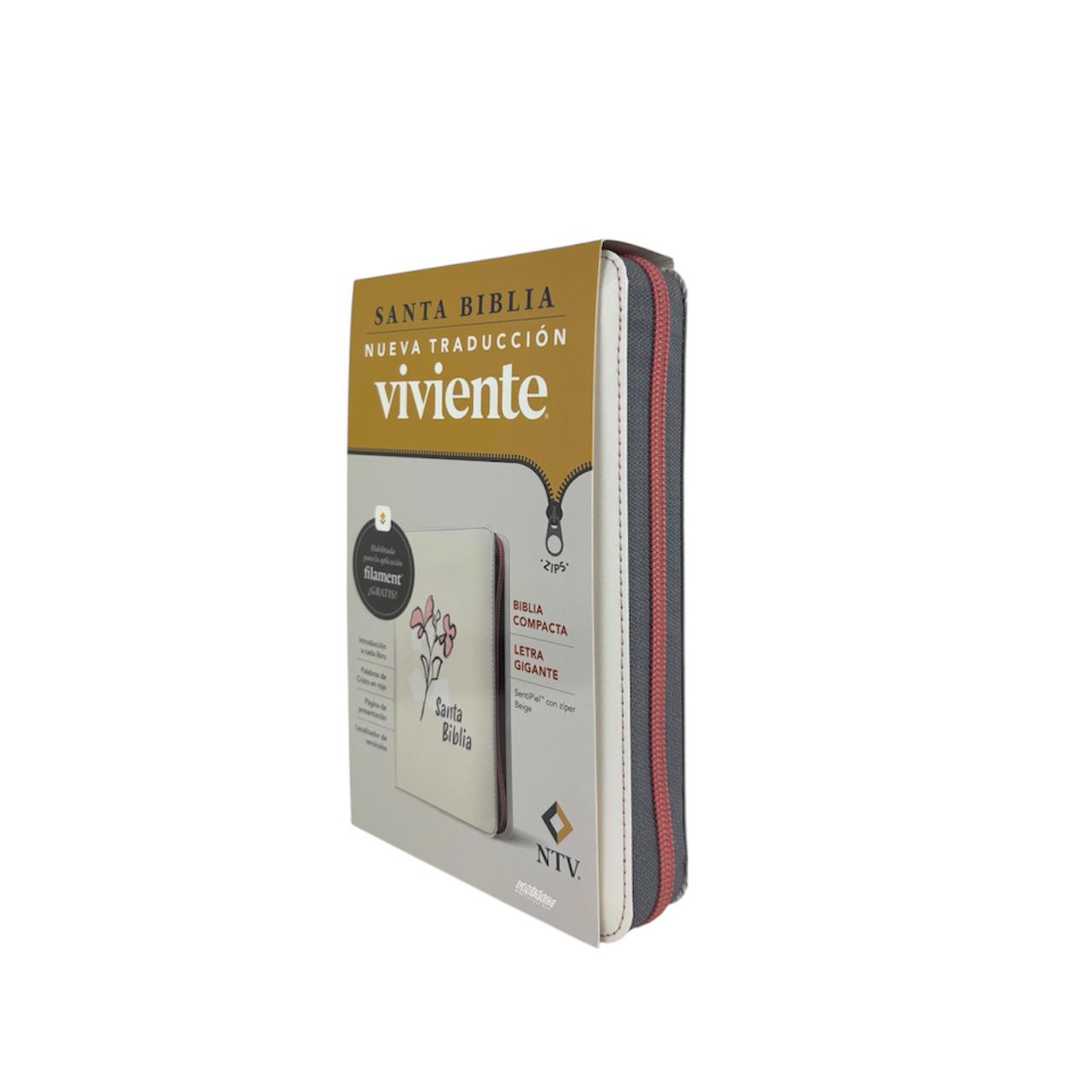 BIBLIA NTV  COMPACTA LETRA GRANDE SENTIPIEL CON/ ZÍPER  BEIGE