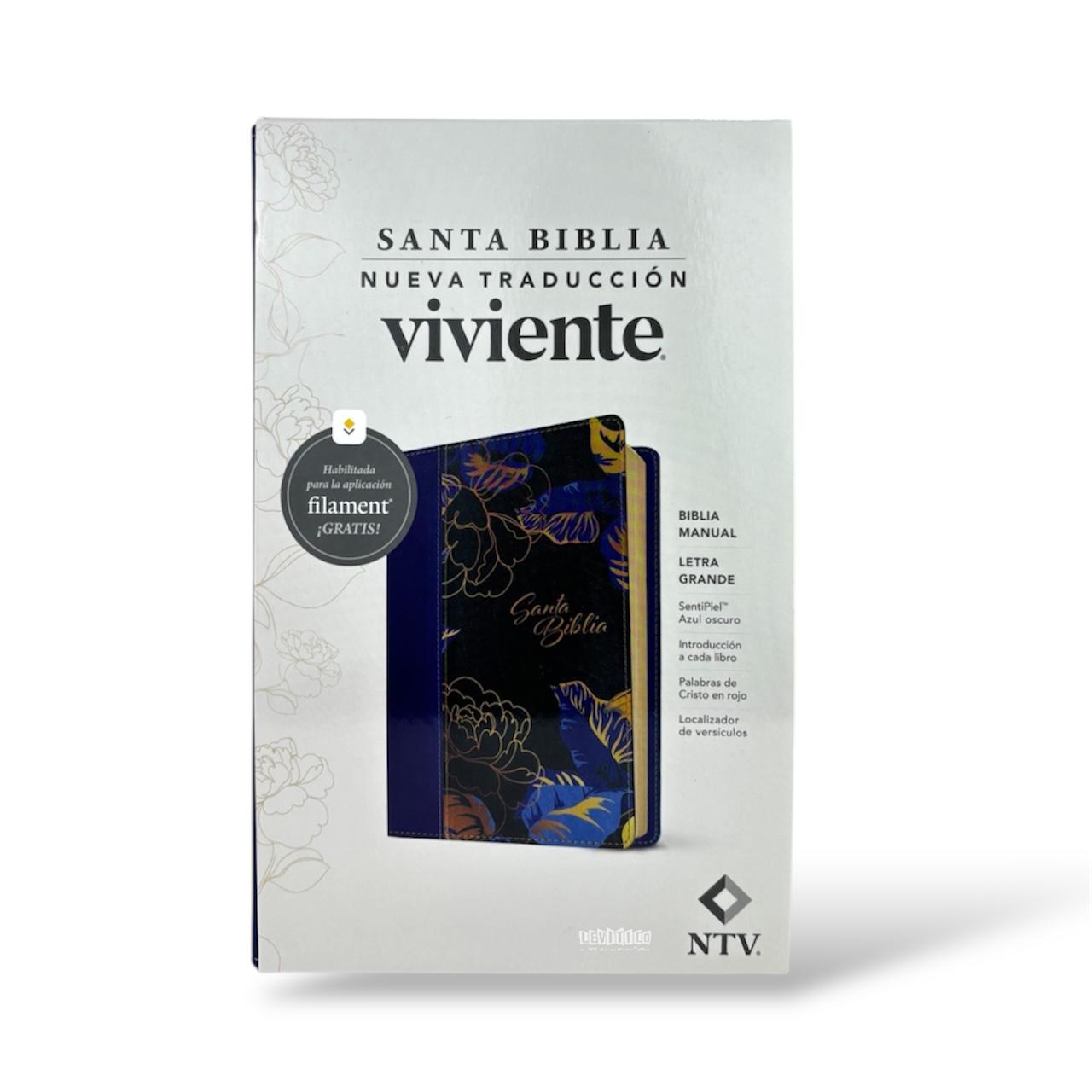 SANTA BIBLIA NTV LETRA GRANDE MANUAL SENTIPIEL AZUL OSCURO FLORES