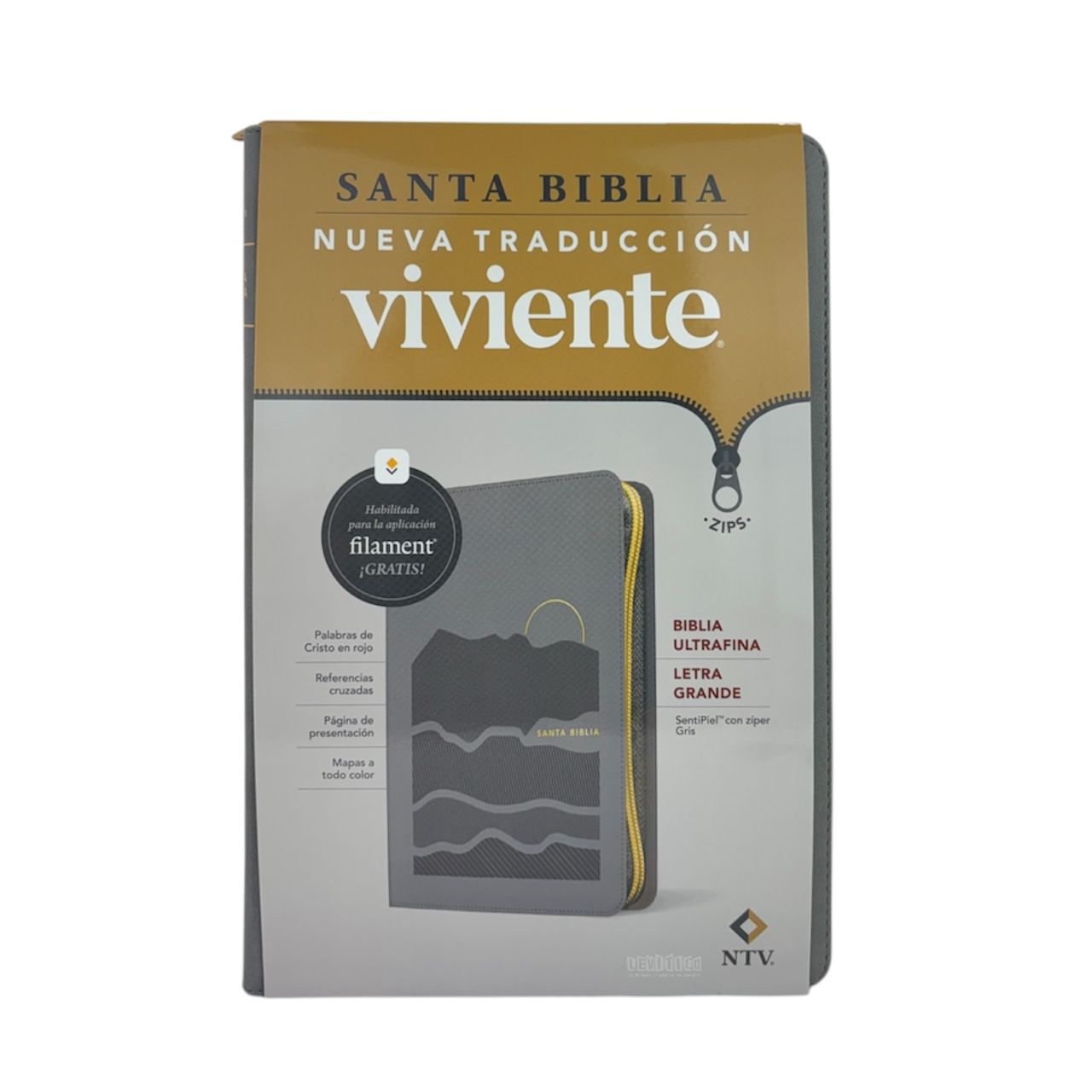 BIBLIA ULTRAFINA NTV LETRA GRANDE SENTIPIEL ZIPER GRIS
