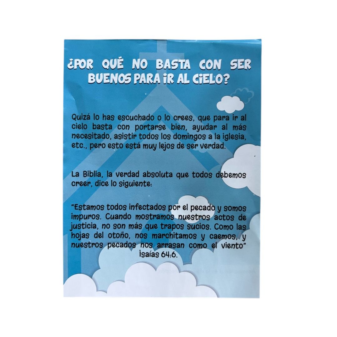 ¿POR QUE NO BASTA CON SER BUENOS PARA IR AL CIELO? (FOLLETO EVANGELISTICO 100 PIEZAS )
