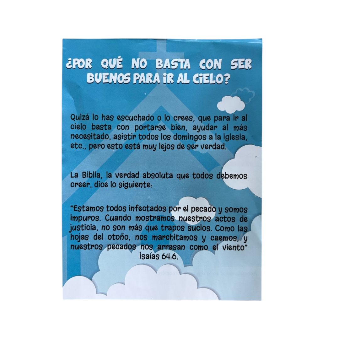 ¿POR QUE NO BASTA CON SER BUENOS PARA IR AL CIELO? (FOLLETO EVANGELISTICO 100 PIEZAS )