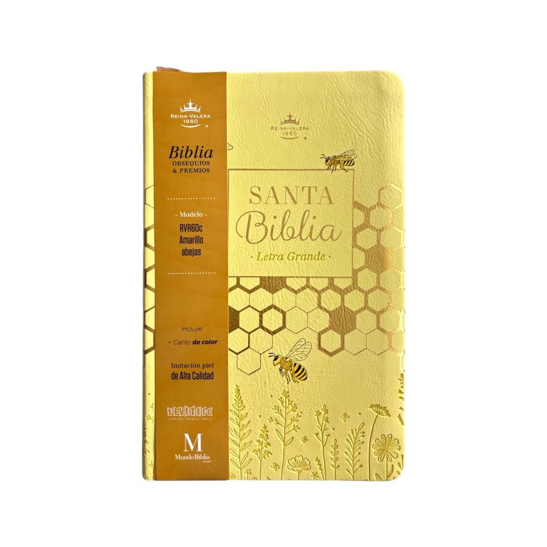 BIBLIA REINA VALERA 1960 LETRA GRANDE MANUAL IMIT PIEL AMARILLO ABEJAS