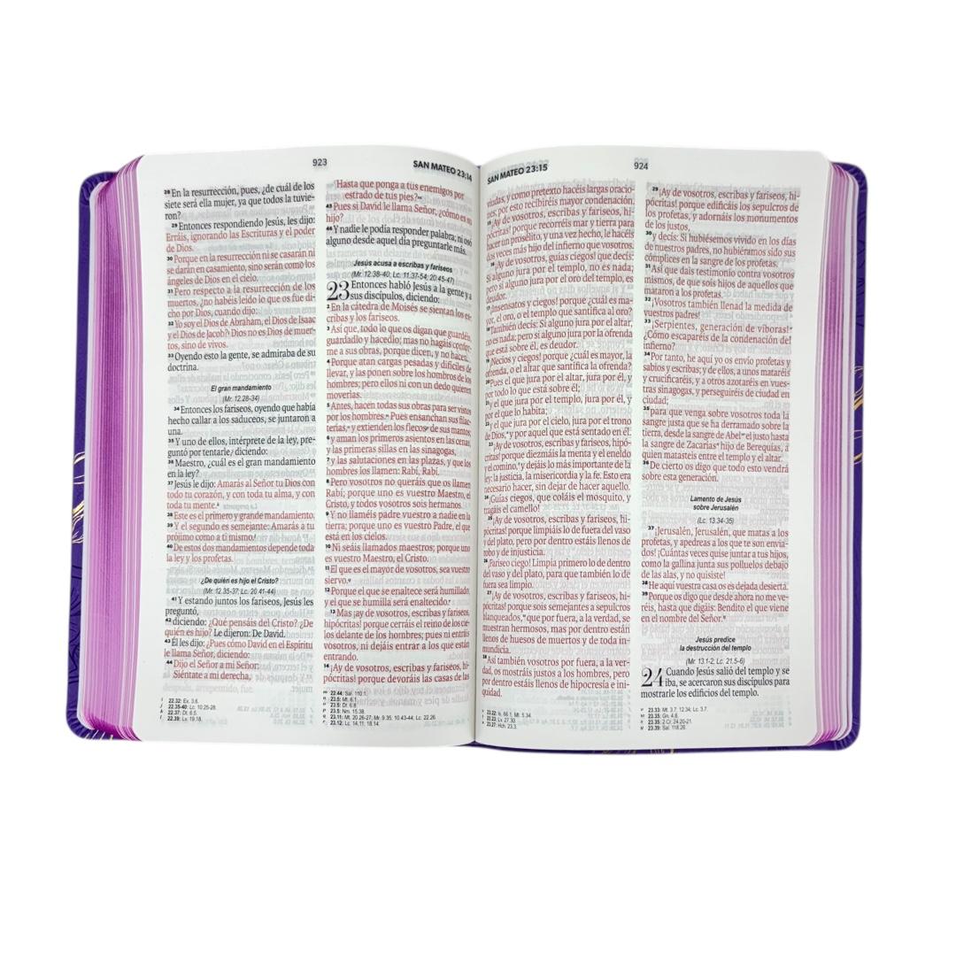 BIBLIA REINA VALERA 1960 LETRA GRANDE MANUAL IMIT PIEL MORADA FLORES