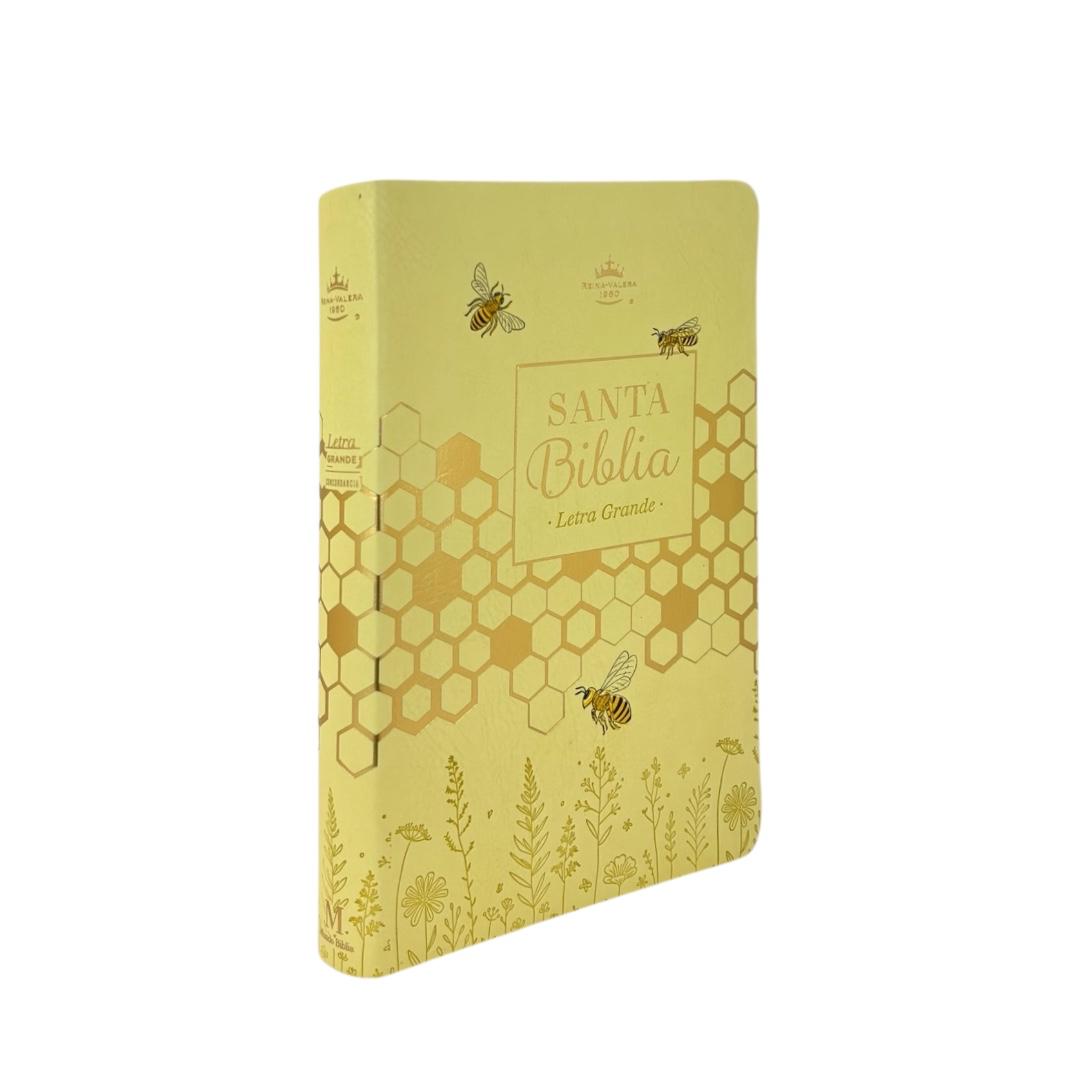 BIBLIA REINA VALERA 1960 LETRA GRANDE MANUAL IMIT PIEL AMARILLO ABEJAS