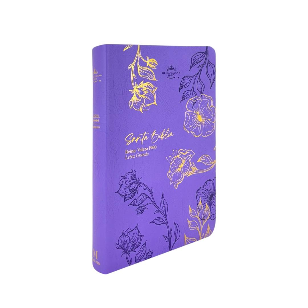 BIBLIA REINA VALERA 1960 LETRA GRANDE MANUAL IMIT PIEL MORADA FLORES