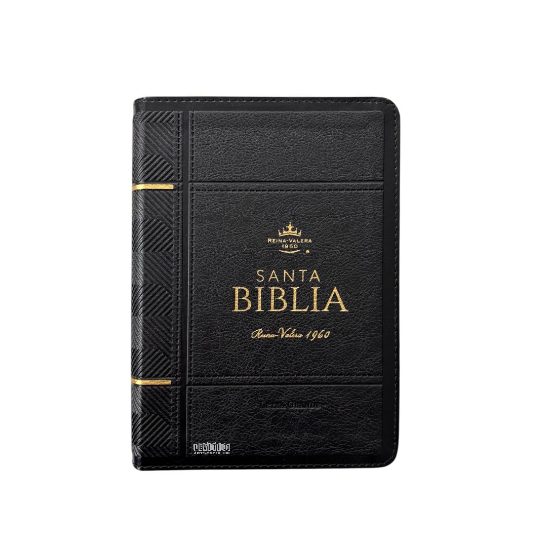 Biblia Reina Valera 1960 letra grande compacta imitacion piel negra conto dorado