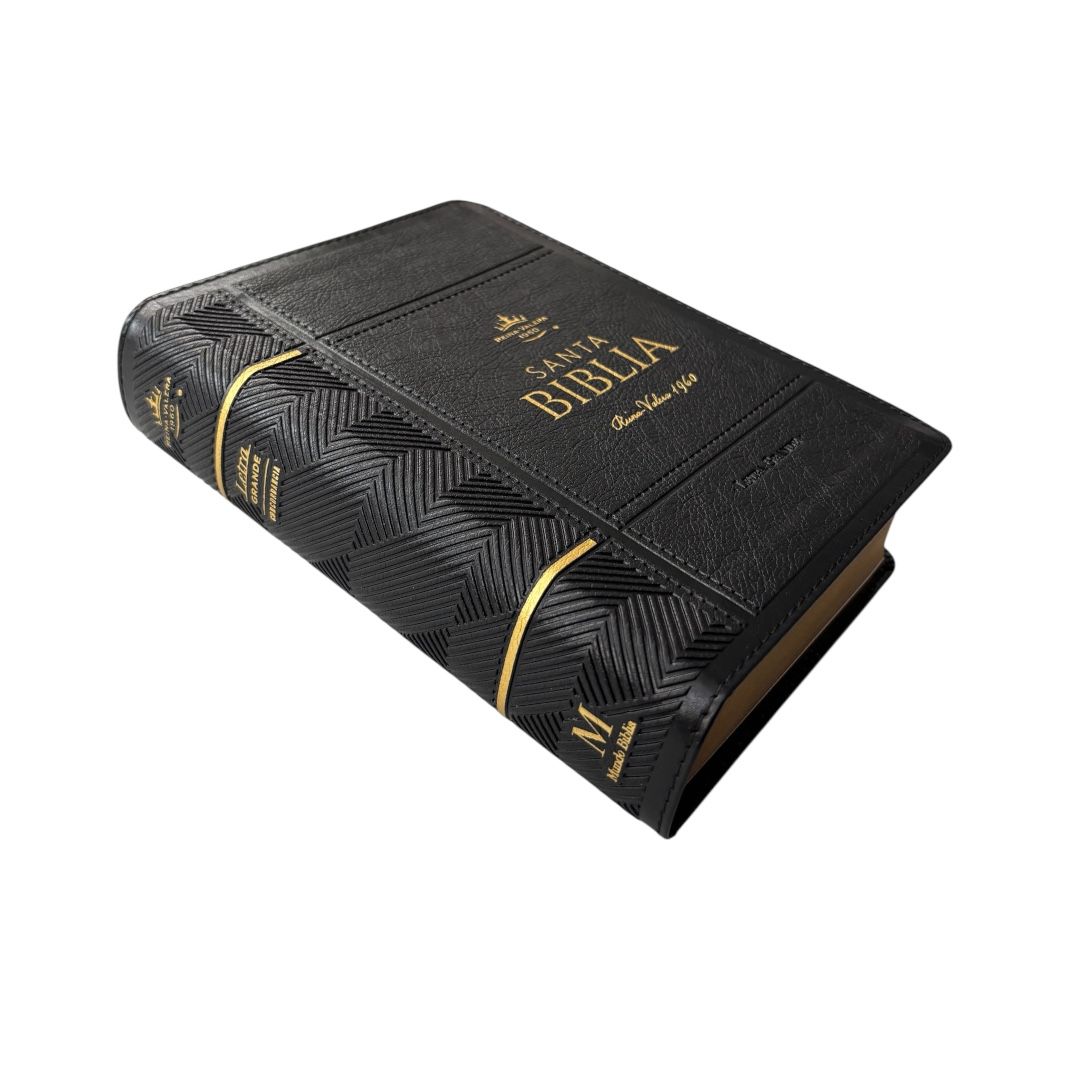Biblia Reina Valera 1960 letra grande compacta imitacion piel negra conto dorado