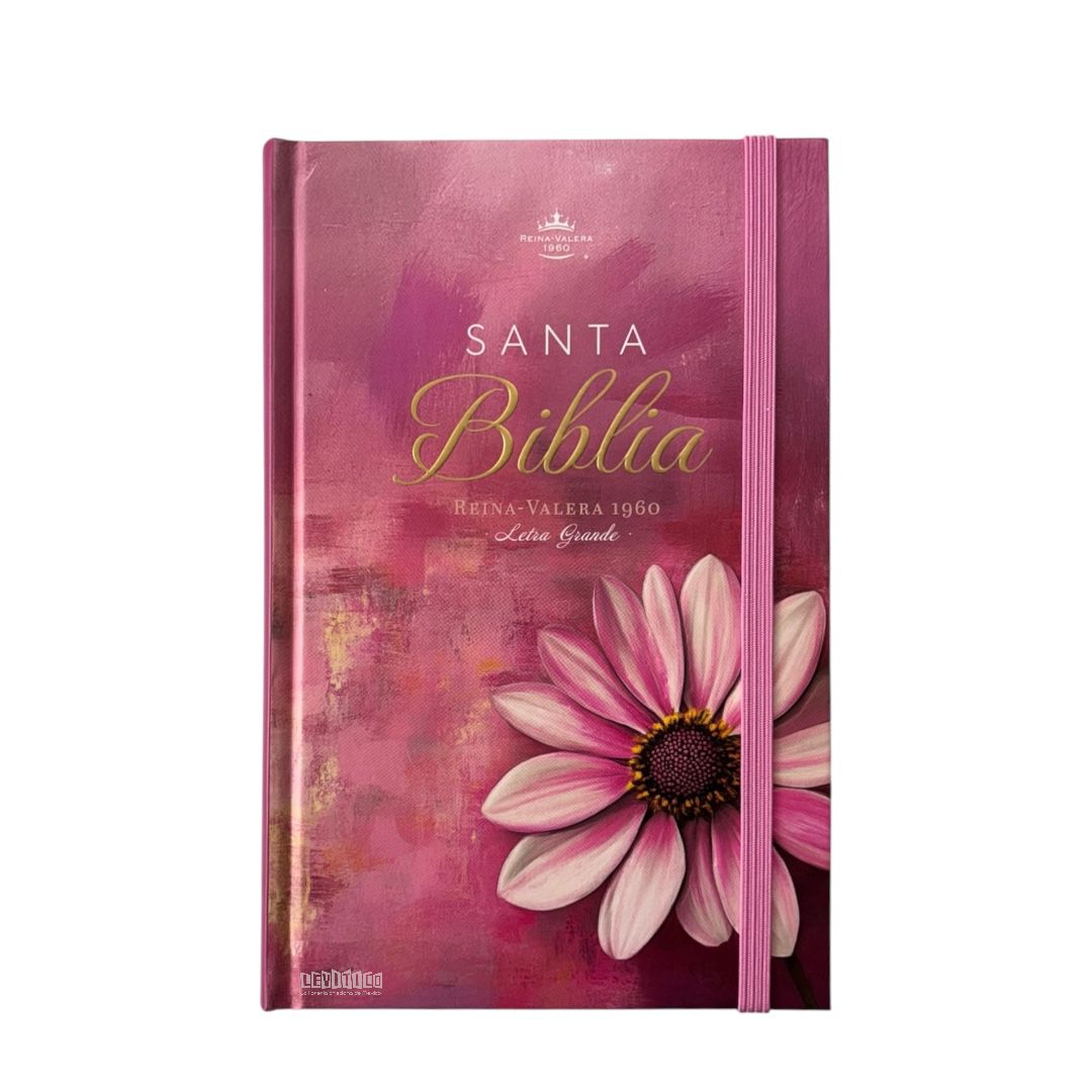 Biblia Reina Valera 1960 letra grande tamaño manual tapa dura flor rosa canto pintado