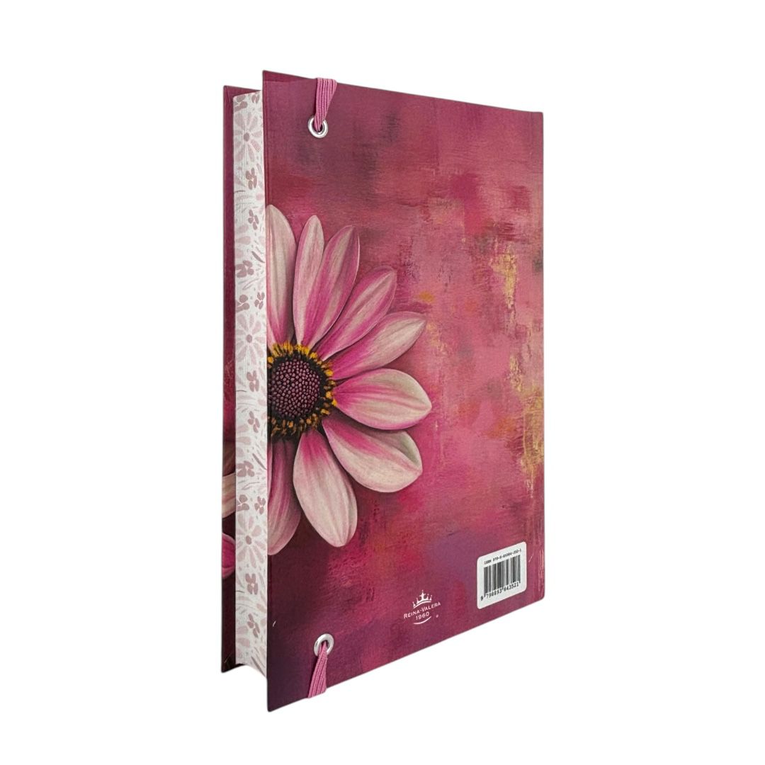 Biblia Reina Valera 1960 letra grande tamaño manual tapa dura flor rosa canto pintado