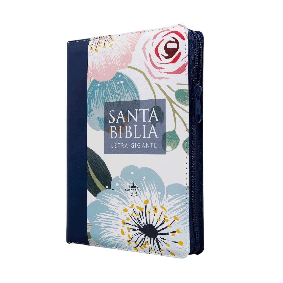 Biblia Reina Valera 1960 letra gigante tamaño manual azul flores c/cierre indice