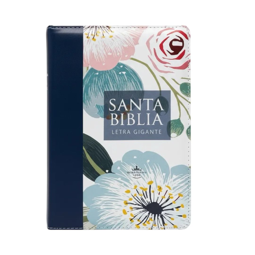 Biblia Reina Valera 1960 letra gigante tamaño manual azul flores c/cierre indice