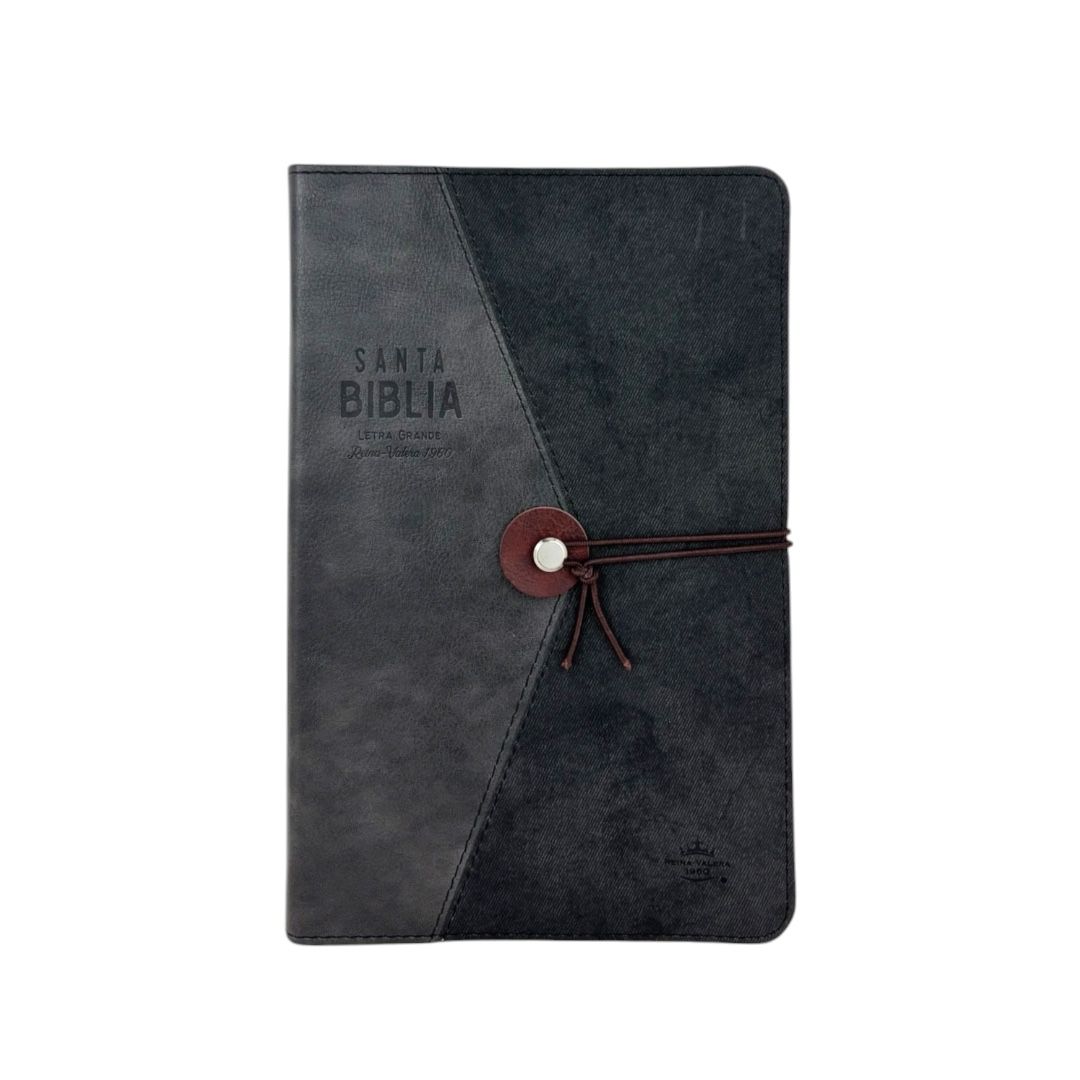 Biblia reina valera 1960 letra grande con elastico imitacion piel vintage negro