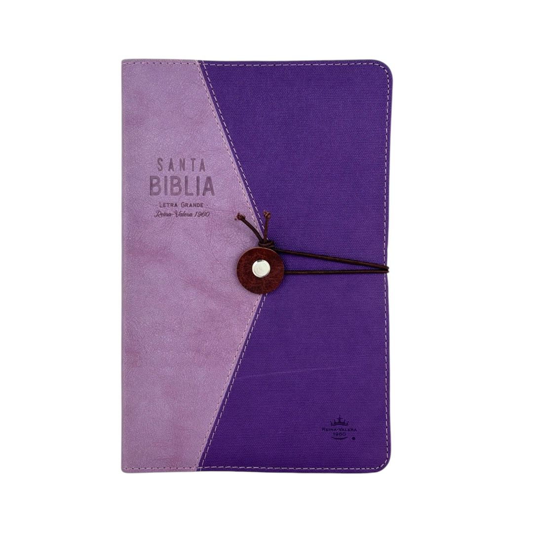 Biblia reina valera 1960 letra grande con elastico imitacion piel vintage morado