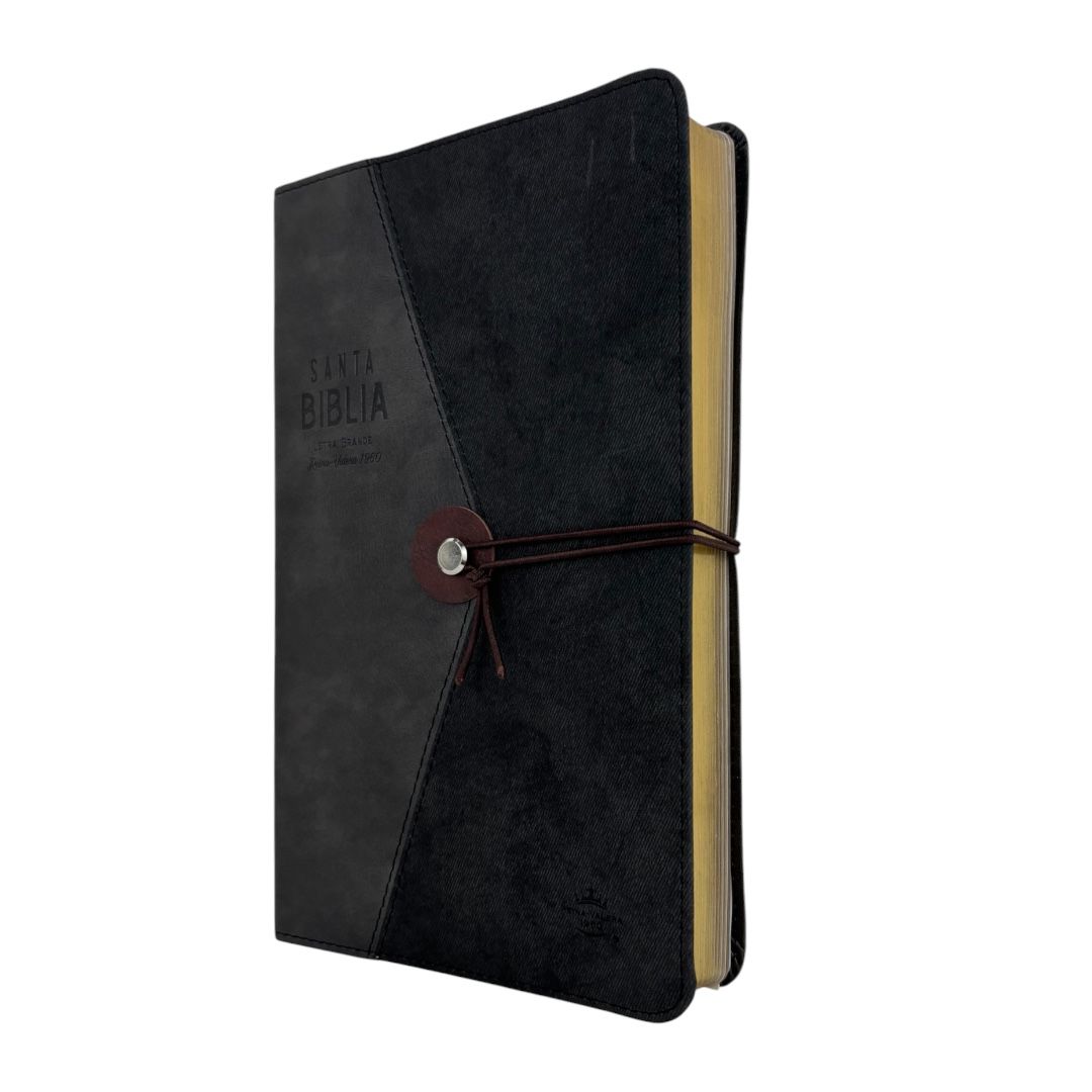 Biblia reina valera 1960 letra grande con elastico imitacion piel vintage negro