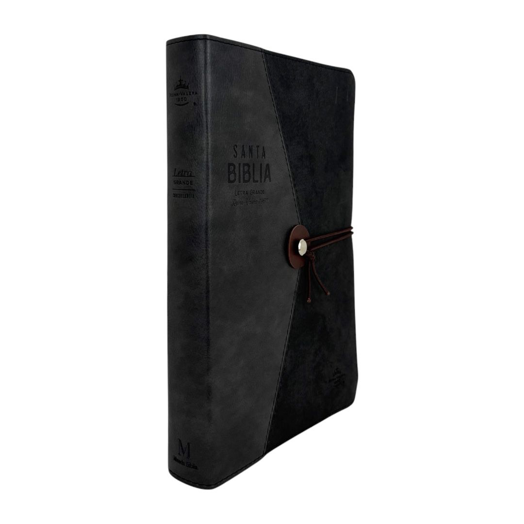 Biblia reina valera 1960 letra grande con elastico imitacion piel vintage negro