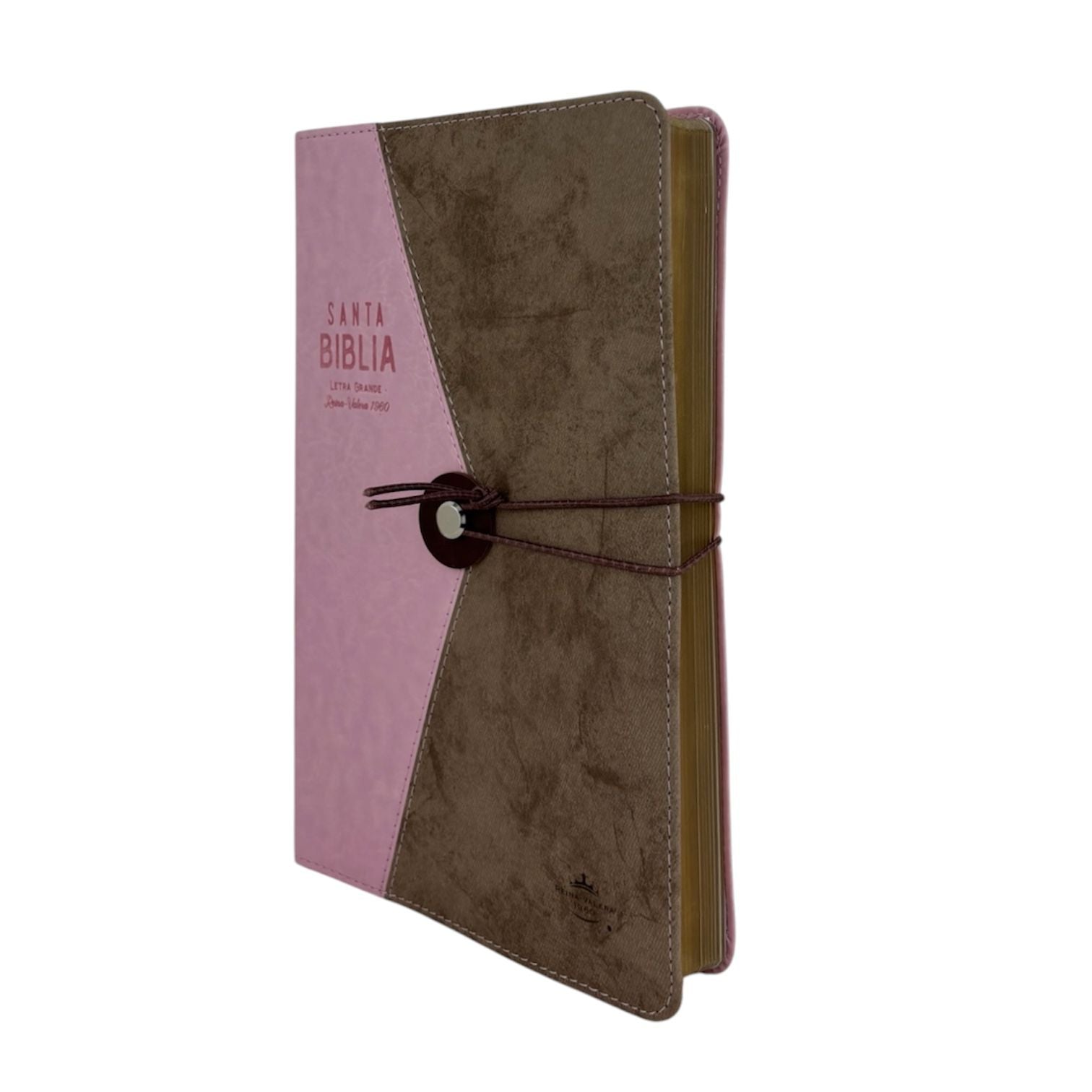 Biblia reina valera 1960 con elastico letra grande vintage imitacion piel Rosa/cafe