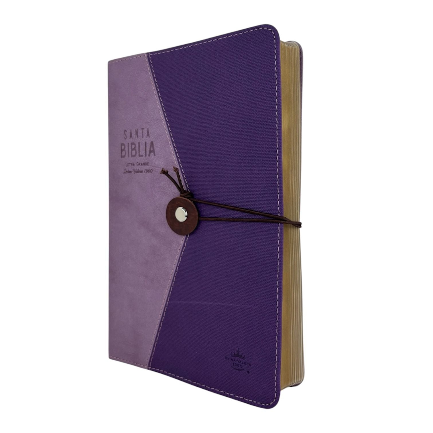 Biblia reina valera 1960 letra grande con elastico imitacion piel vintage morado