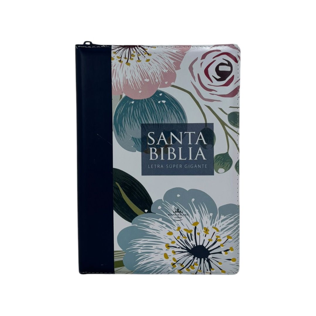 BIBLIA REINA VALERA 1960 LETRA GIGANTE IMITACION PIEL AZUL/FLORES INIDCE