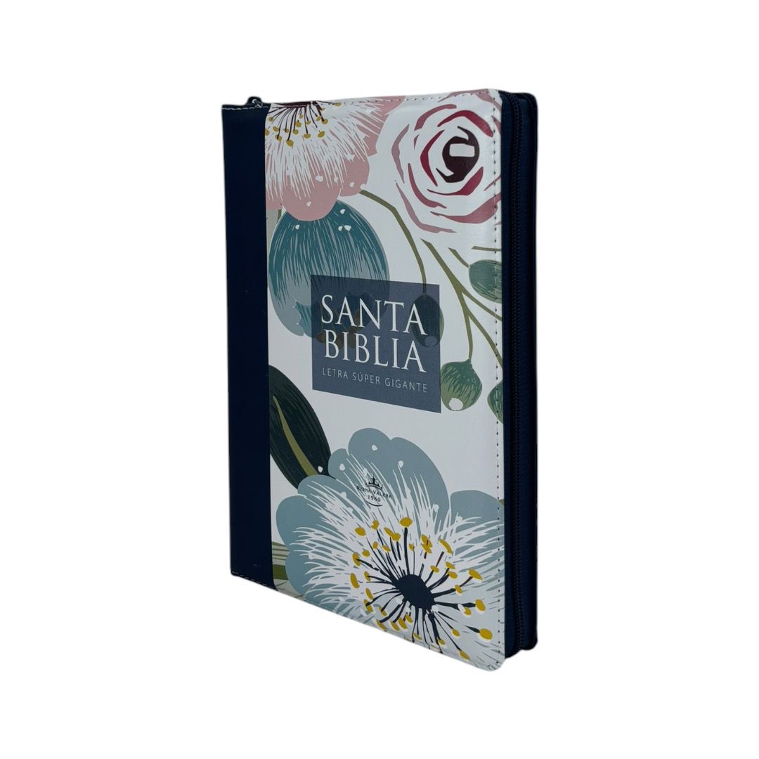 BIBLIA REINA VALERA 1960 LETRA GIGANTE IMITACION PIEL AZUL/FLORES INIDCE