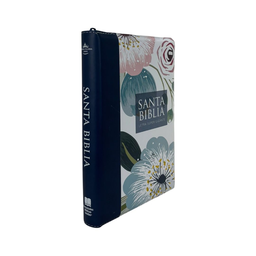 BIBLIA REINA VALERA 1960 LETRA SÚPER GIGANTE IMITACION PIEL AZUL/FLORES INIDCE