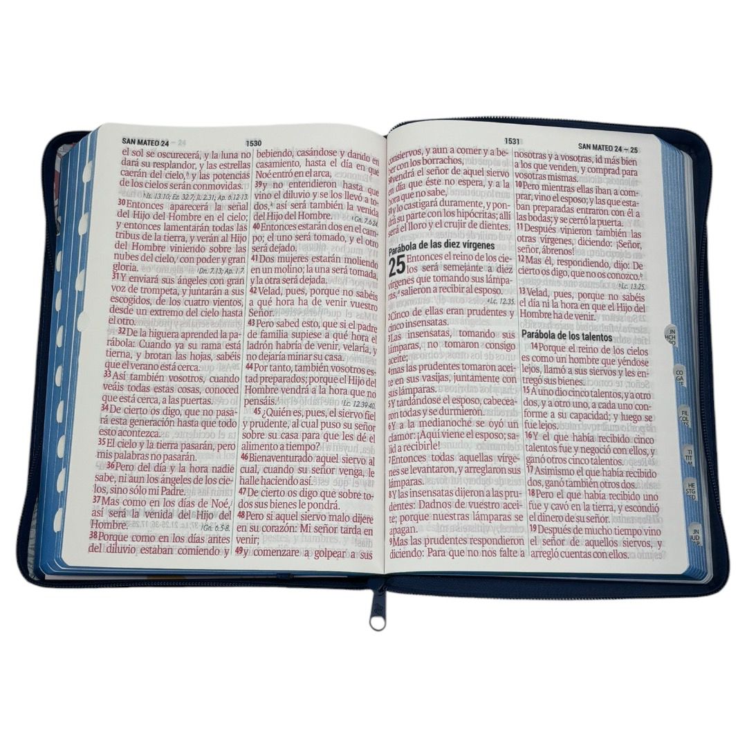 BIBLIA REINA VALERA 1960 LETRA SÚPER GIGANTE IMITACION PIEL AZUL/FLORES INIDCE