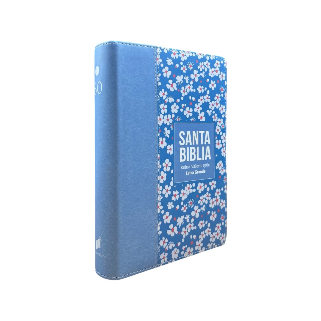 Biblia reina valera 1960 compacta letra grande  azul claro flores